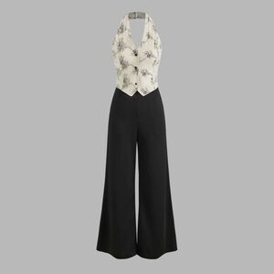 Floral vest jumpsuit with wide leg